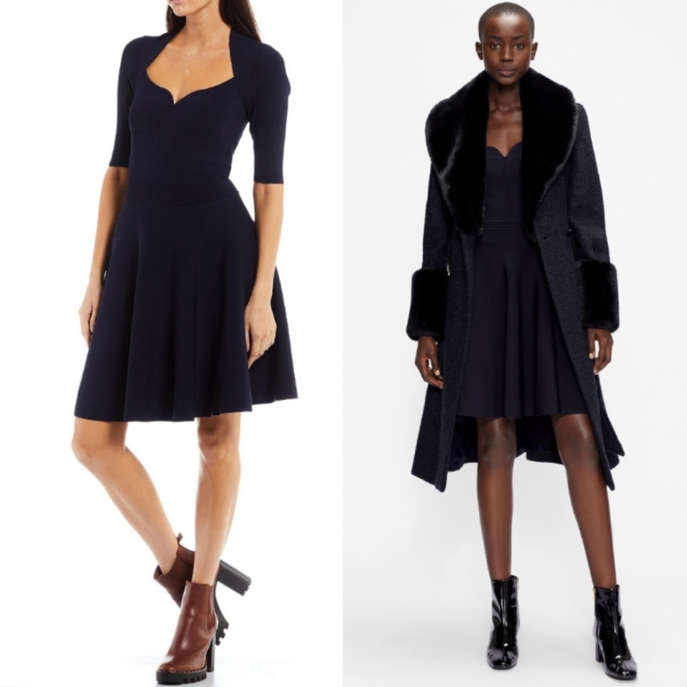 NWT TED BAKER Milly Ribbed Knit Mini Dress Navy Blue Size 4.